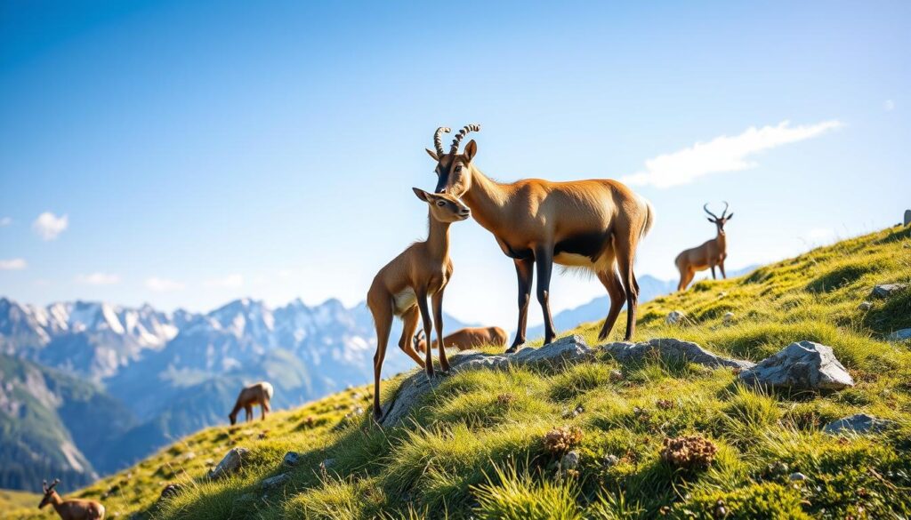 Alpentiere in ihrem natürlichen Lebensraum