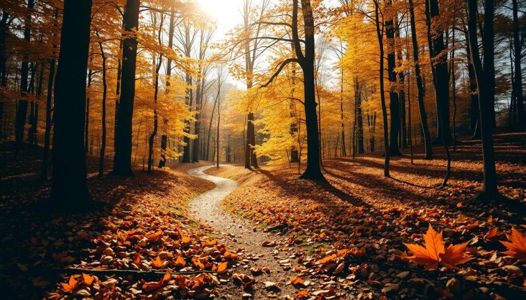 Goldene Herbstsonne im Wald